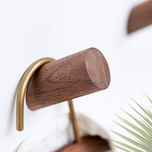 Walnut Wood Wall Hook, Dark Wood Wall Mounted Hook, Wood Towel hanger, Wood Coat Hanger