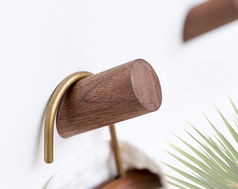 Walnut Wood Wall Hook, Dark Wood Wall Mounted Hook, Wood Towel hanger, Wood Coat Hanger