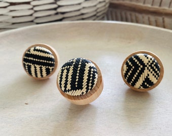 Black & Straw Bamboo Rattan Furniture Knobs, Dresser Knob, Cabinet Knob, Boho Knob