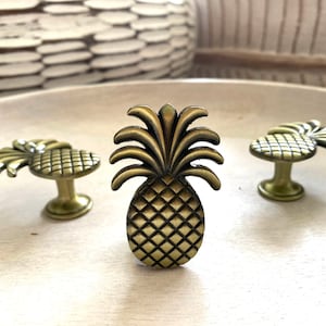 Brass Pineapple Cabinet Knob, Antique Brass Palm Tree Cabinet Handle, Coastal Dresser Knob