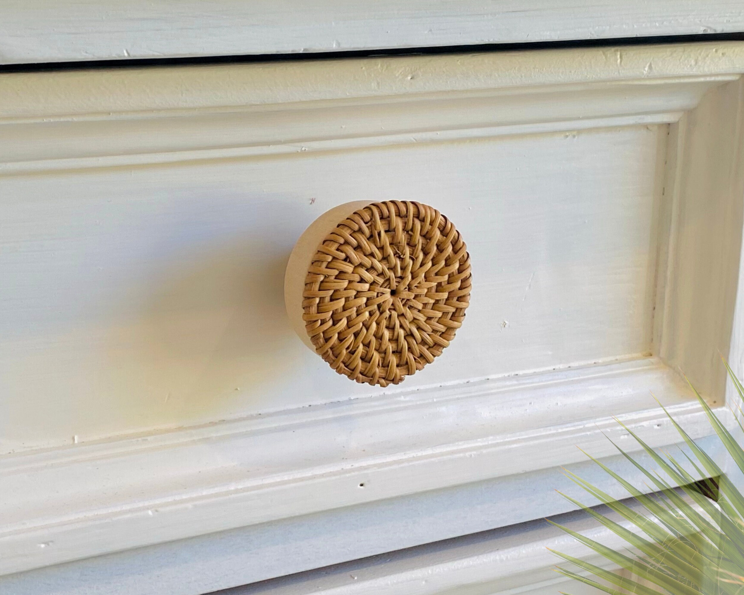 Lot De 12 Boutons De Tiroir En Rotin Bohème 4cm - Style Fait Main, Vis Incluses, Déco Meuble Vintage