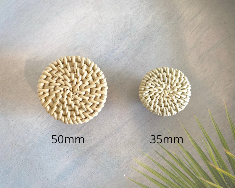 White Rattan Round Knob Rattan and Wood Knob Etsy