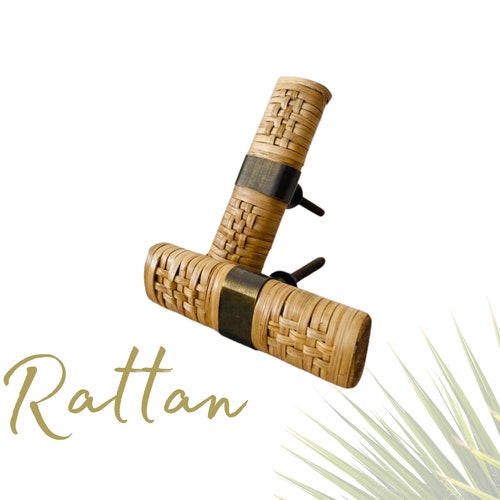 Rattan Knob Wood Rattan Furniture Pull Coastal Etsy