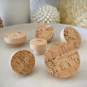 Cork Wood Knob, Tan Round Wooden Furniture Knobs, Cork Dresser Handle, Boho Cabinet Knob