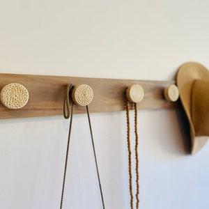 Rattan Timber Wall Hooks, Coat Rack, Hat Hook, Wooden Coat Hook, Wicker Wall Decor, Towel Hanger