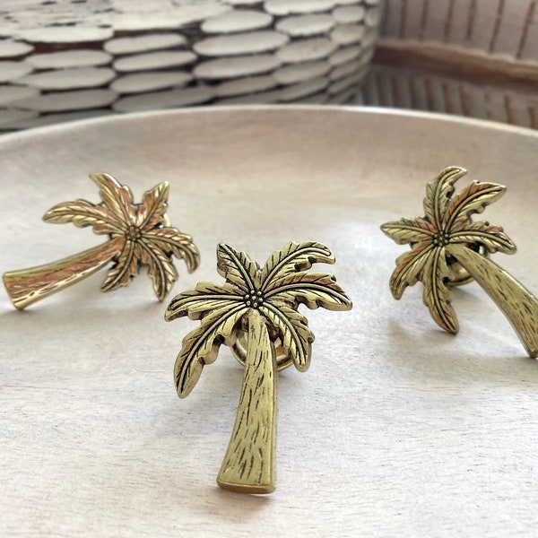 Palm Tree Cabinet Knob, Gold Cabinet Handle, Coastal Dresser Knob, Gold Palm Handle, Drawer Knob