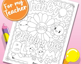 Teacher Appreciation Coloring Page: Thank You Flowers (Digital Download)