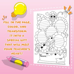 Thank You Teacher Flowers Coloring Page Gift for End of School and ...