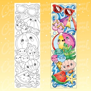 Kawaii Summer Coloring Bookmarks, Printables Instant Digital Download ...