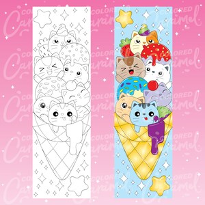 Kawaii Cats Coloring Bookmarks, Printables Instant Digital Download PDF, Cute Set of Colorable, Colorful DIY Make Your Own Marker for Books image 6