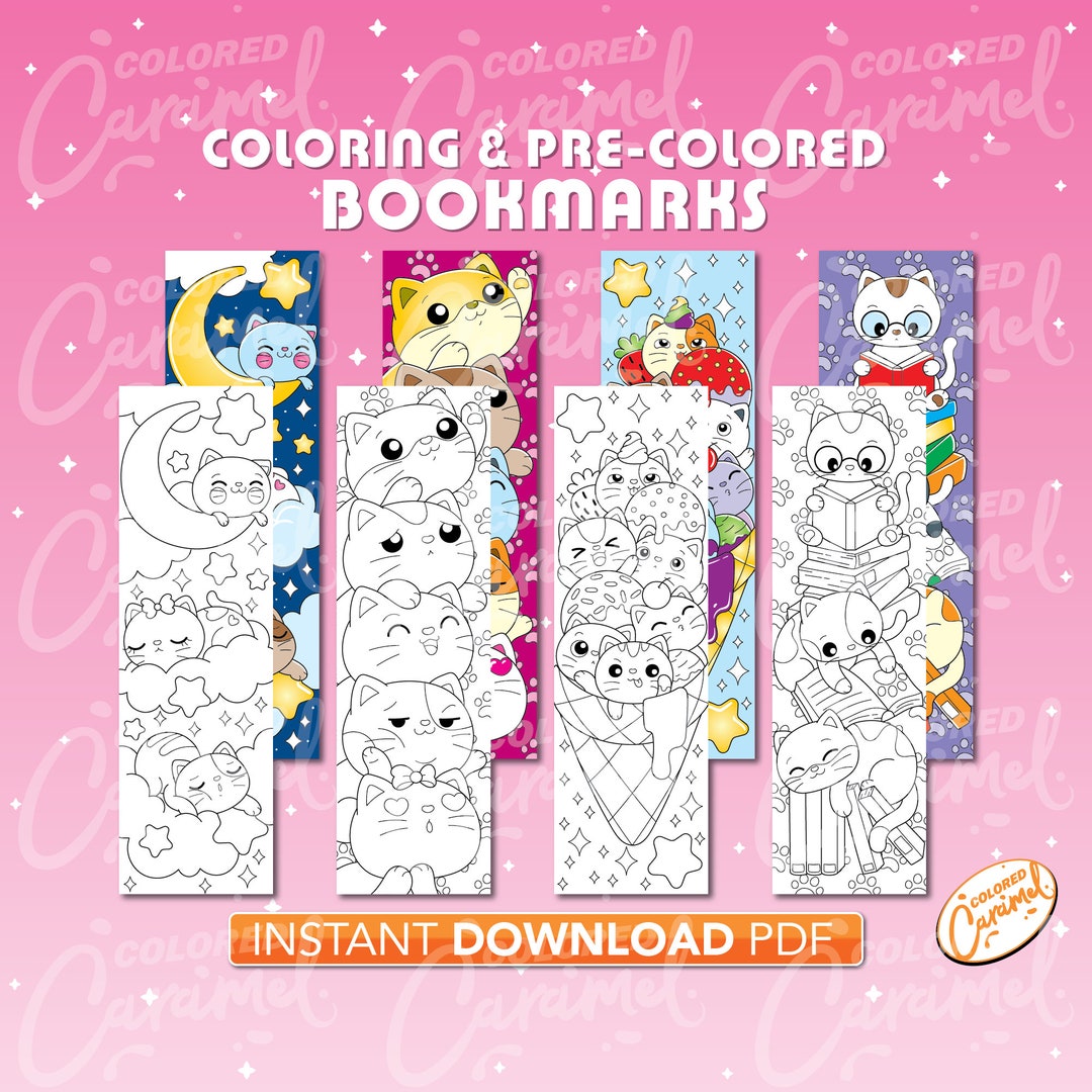 Kawaii Cats Coloring Bookmarks, Printables Instant Digital Download PDF ...