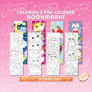Kawaii Cats Coloring Bookmarks, Printables Instant Digital Download PDF, Cute Set of Colorable, Colorful DIY Make Your Own Marker for Books