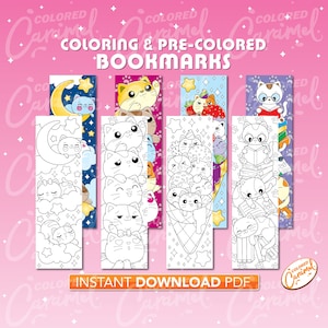 Kawaii Katzen Färbung Lesezeichen, Printables Sofortiger digitaler Download PDF, süßes Set von Colorable, Bunte DIY Machen Sie Ihre eigenen Marker für Bücher