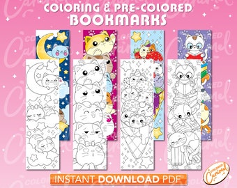 Kawaii Cats Coloring Bookmarks, Printables Instant Digital Download PDF, Cute Set of Colorable, Colorful DIY Make Your Own Marker for Books