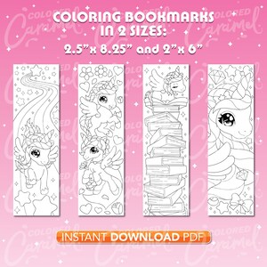 Coloring Unicorn Bookmarks Printables Instant Download PDF, Cute Set of ...