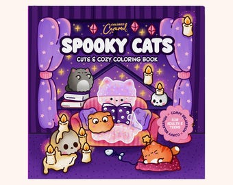 Spooky Cats Halloween Coloring Pages PDF, 40 Printable Instant Digital Download Cute, Cozy & Comfy Illustrations for Adults and Teens
