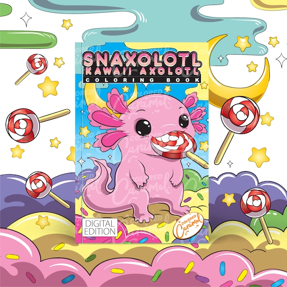 Axolotl Kawaii Coloring Book Digital Download PDF Hungry