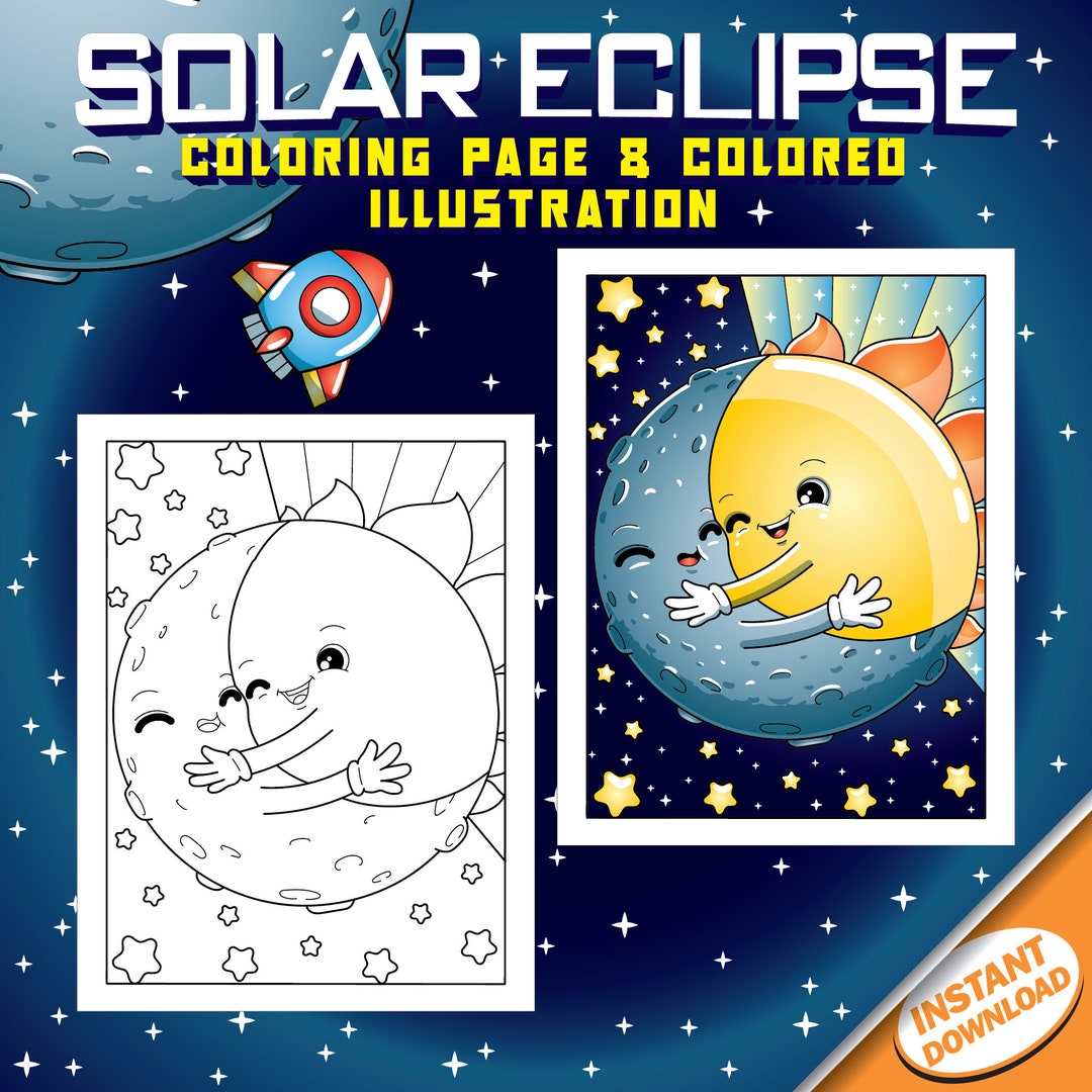 Total Solar Eclipse April 8 2024 Coloring Pages for Kids, Cute