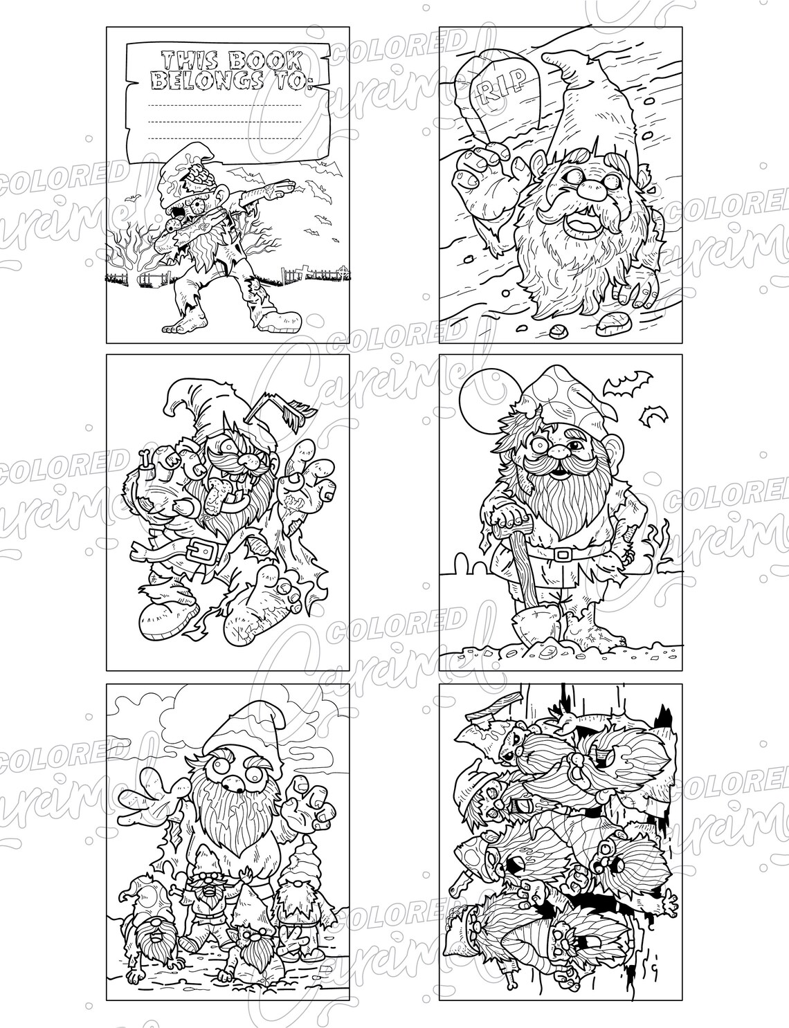 Download Zombie Gnomes Horror Halloween Printable PDF Download Coloring | Etsy
