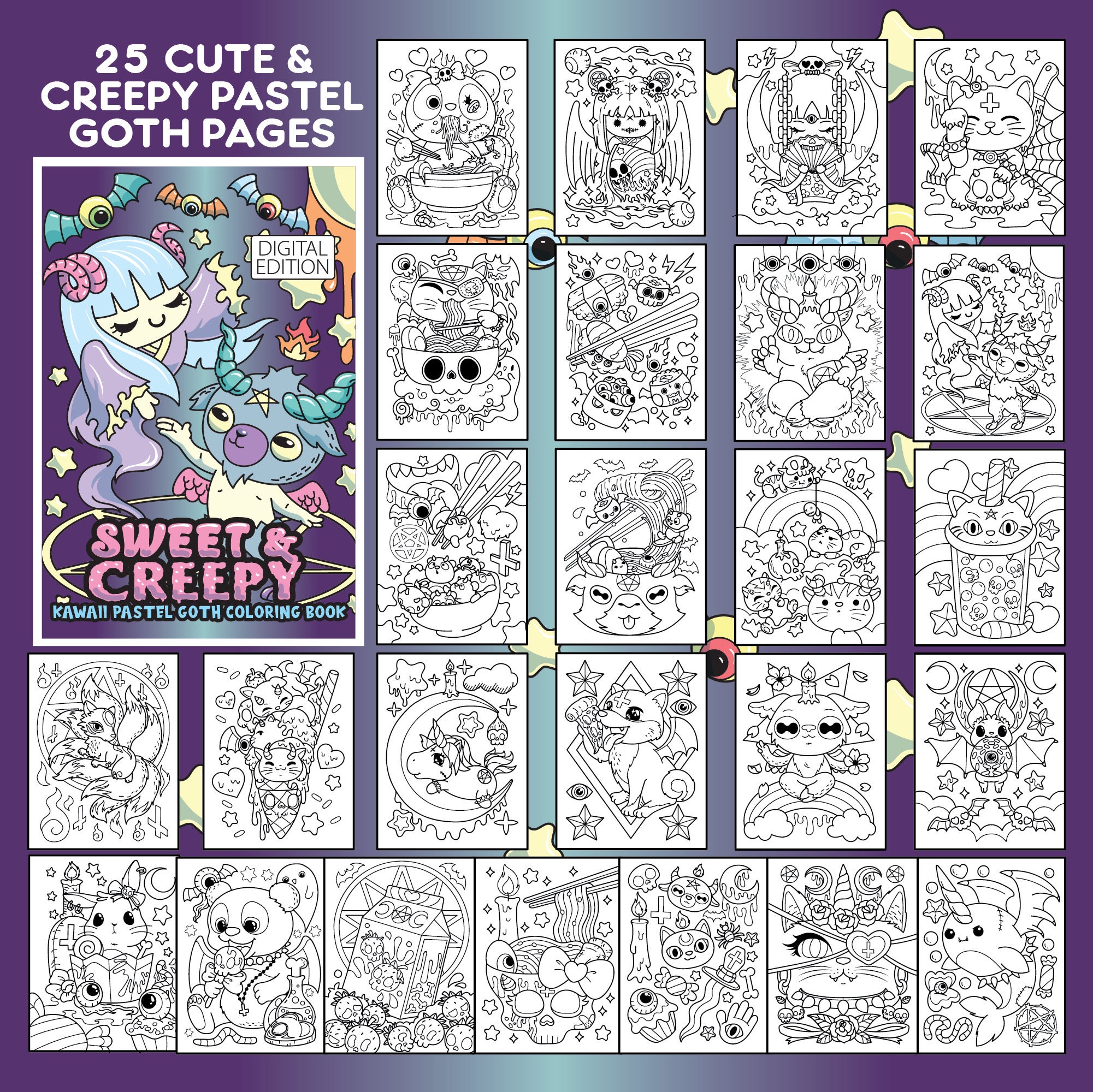 Kawaii Pastel Goth Coloring Books Bundle Digital Download PDF Etsy