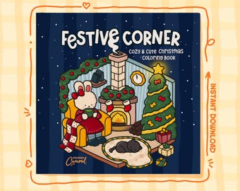 Christmas Coloring Pages, 40 Cute and Cozy Holiday Illustrations, Printable Instant Digital Download PDF Book for Fun and Relaxation