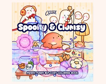 Spooky & Clumsy Coloring Book, 40 Cozy Spooky Pages with Cute Animal Friends and Ghosts, Halloween (Printable Instant Download PDF)