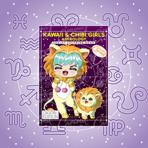 Kawaii & Chibi Girls Zodiac Coloring Book, Printable Instant Digital Download PDF,  Astrology Colorable Pages with Whimsical Horoscope Signs
