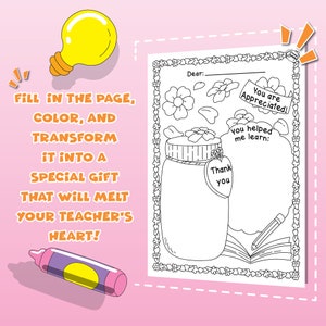 Thank You Jar Teacher Coloring Page Gift for End of School and ...