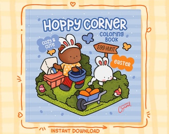 Easter Coloring Pages, 40 Cute, Cozy, Comfy and Relaxing Spring Illustrations with Bunnies, Eggs, Instant Digital Download PDF