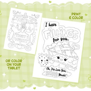 Food Puns Coloring Book, Printable PDF Instant Digital Download, Colorable Pages with Cute and Funny Valentines Stress-Relieving Quotes image 6