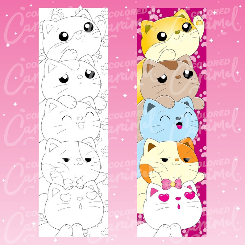 Kawaii Cats Coloring Bookmarks, Printables Instant Digital Download PDF, Cute Set of Colorable, Colorful DIY Make Your Own Marker for Books image 5