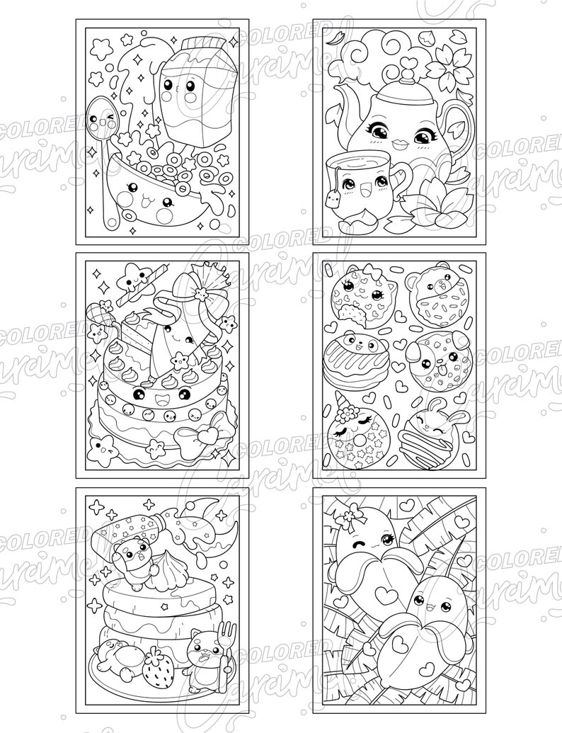 Kawaii Food Coloring Book Printable PDF Download Pages Cute Etsy
