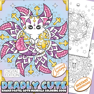 Kawaii Creepy Cute Pastel Goth Mandala Coloring Book, Instant Download Printable PDF Colorable Pages, Fun Stress-Relief Relaxing Patterns