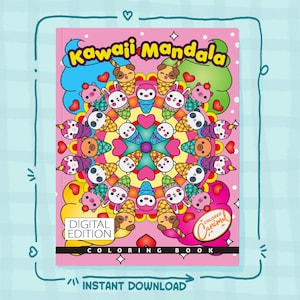 Kawaii Mandala Coloring Book Instant Download Digital Printable PDF Coloring Pages with Cute Patterns, Sweets, Animals, Japanese Elements