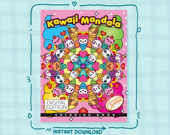 Kawaii Mandala Coloring Book Instant Download Digital Printable PDF Coloring Pages with Cute Patterns, Sweets, Animals, Japanese Elements