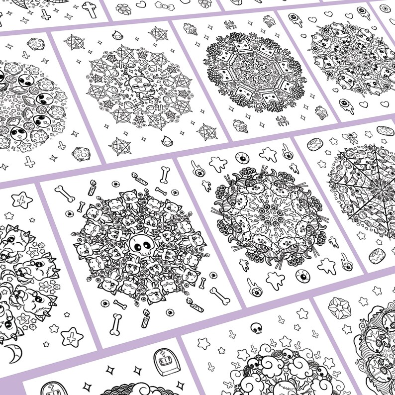 Fantasy Colorable Patterns Kawaii Creepy Cute Pastel Goth Mandala Coloring Book, Instant Download ...