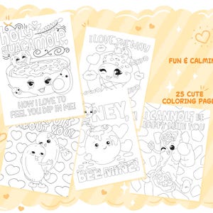 Food Puns Coloring Book, Printable PDF Instant Digital Download, Colorable Pages with Cute and Funny Valentines Stress-Relieving Quotes image 3