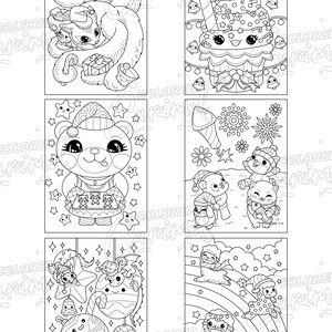 Kawaii Christmas Coloring Book, Printable Instant Digital Download PDF, Colorable Pages with Santa Animals, Joyful Elves, Festive Desserts image 6