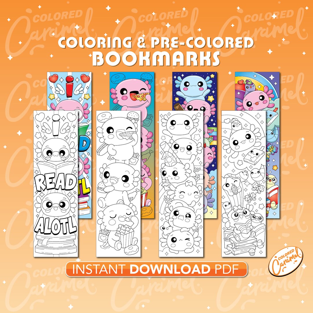 Kawaii Axolotl Coloring Bookmarks, Printables Instant Digital Download ...