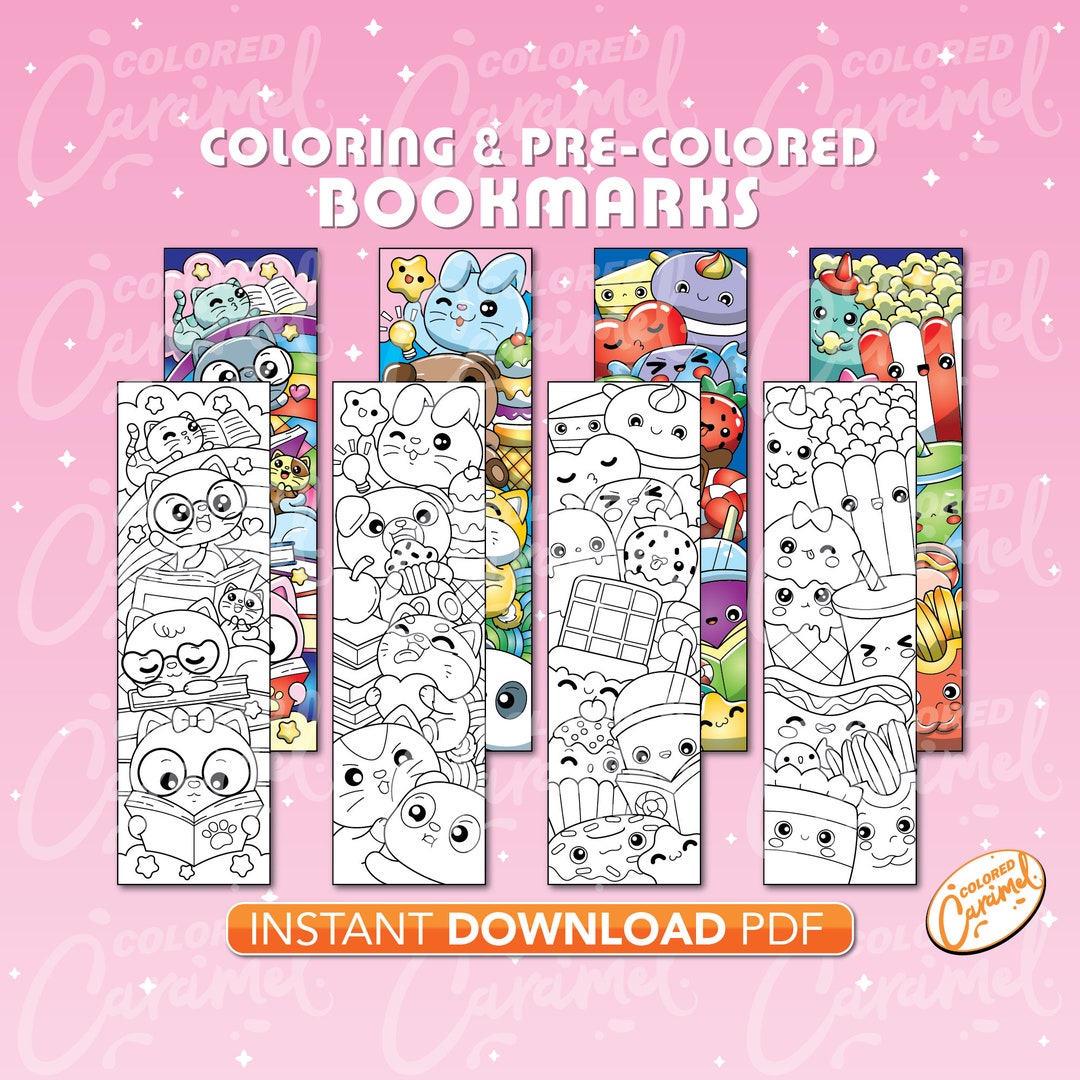 Kawaii Doodle Coloring Bookmarks, Printables Instant Digital Download ...