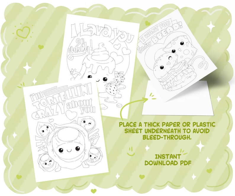 Food Puns Coloring Book, Printable PDF Instant Digital Download, Colorable Pages with Cute and Funny Valentines Stress-Relieving Quotes image 2