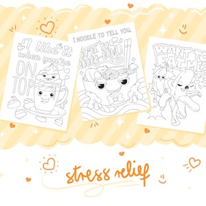 Food Puns Coloring Book, Printable PDF Instant Digital Download, Colorable Pages with Cute and Funny Valentines Stress-Relieving Quotes image 5