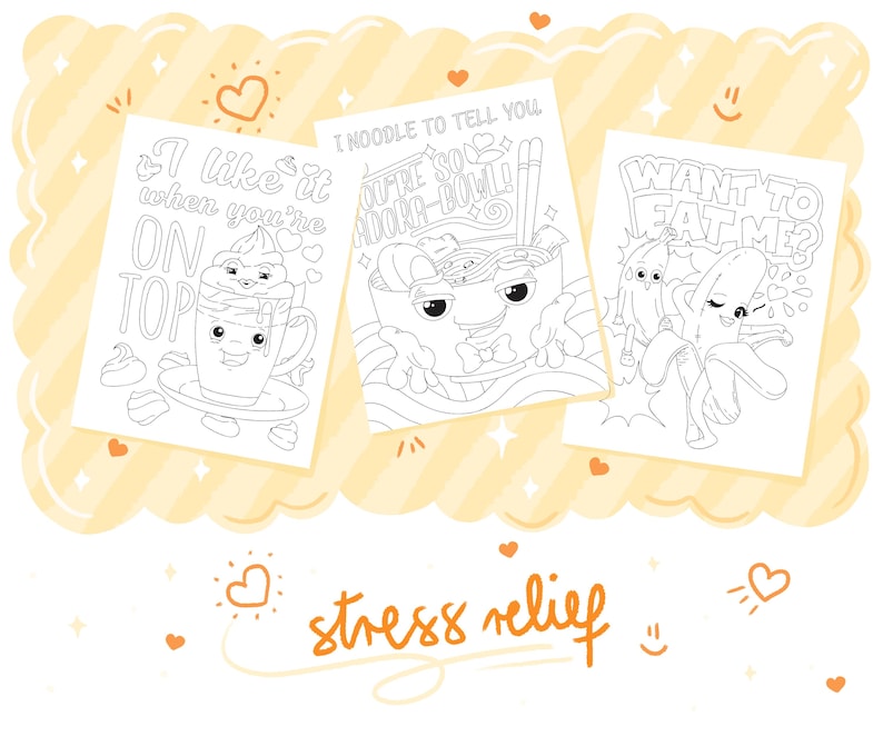 Food Puns Coloring Book, Printable PDF Instant Digital Download, Colorable Pages with Cute and Funny Valentines Stress-Relieving Quotes image 5