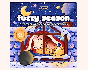 Cozy Autumn & Winter Coloring Book, Warm Window Views with Cute Animal Friends, Christmas Pages (Printable Instant Download PDF)