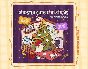 Spooky Christmas Coloring Pages, 40 Ghostly Festive, Cute & Cozy Holiday and Halloween Illustrations, Printable Instant Digital Download PDF