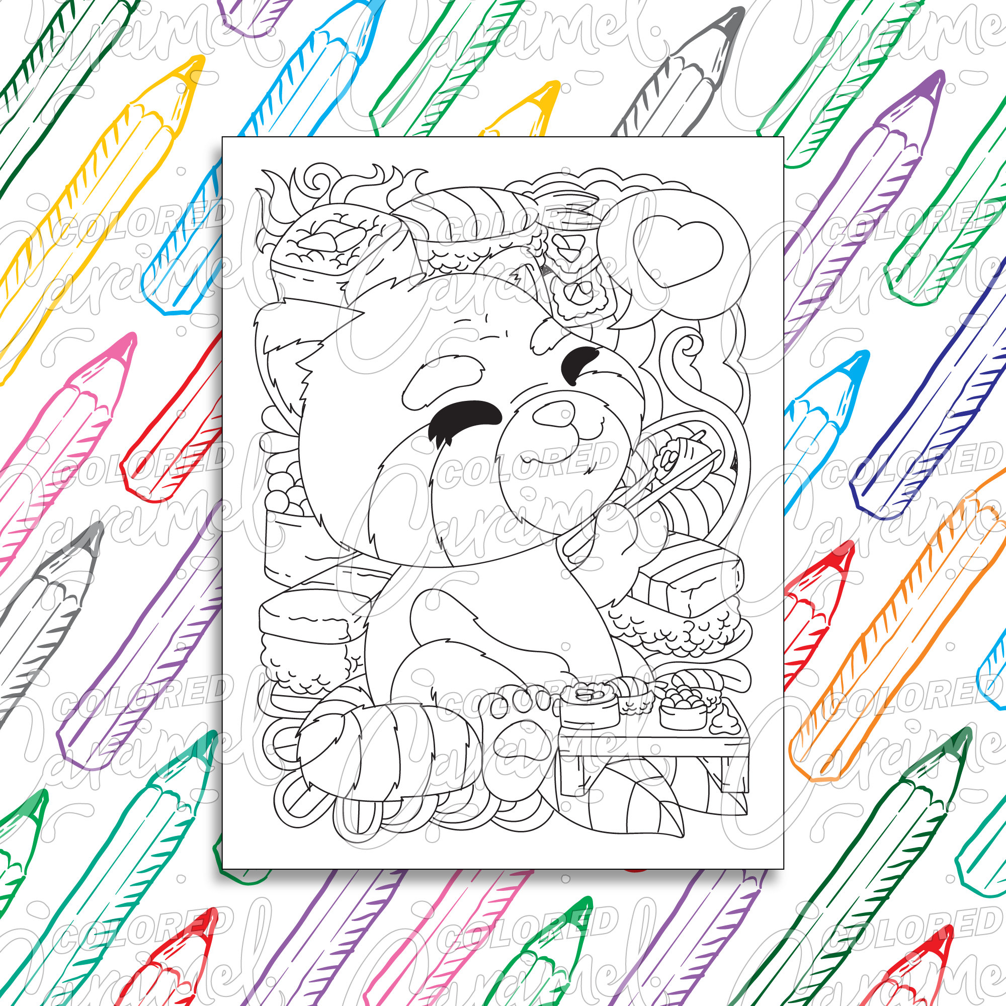Kawaii Coloring Page Digital Download Pdf With Cute Red Panda Etsy