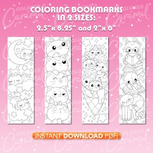 Kawaii Cats Coloring Bookmarks, Printables Instant Digital Download PDF, Cute Set of Colorable, Colorful DIY Make Your Own Marker for Books image 2