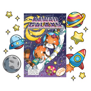 Kawaii Galaxy Coloring Book, Printable Instant Digital Download PDF, Colorable Space Pages with Fantasy Universe of Planets, Animals, Aliens