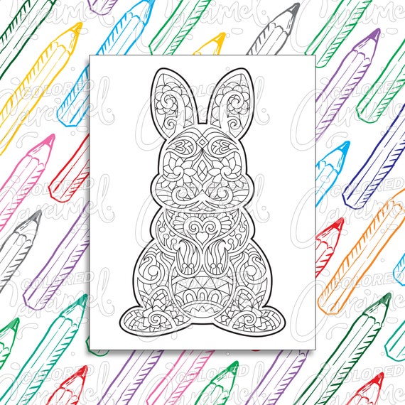 Easter Coloring Page Digital Download PDF with Cute Bunny