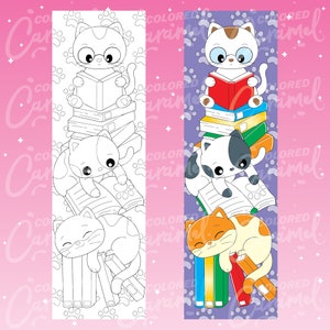 Kawaii Cats Coloring Bookmarks, Printables Instant Digital Download PDF, Cute Set of Colorable, Colorful DIY Make Your Own Marker for Books image 7